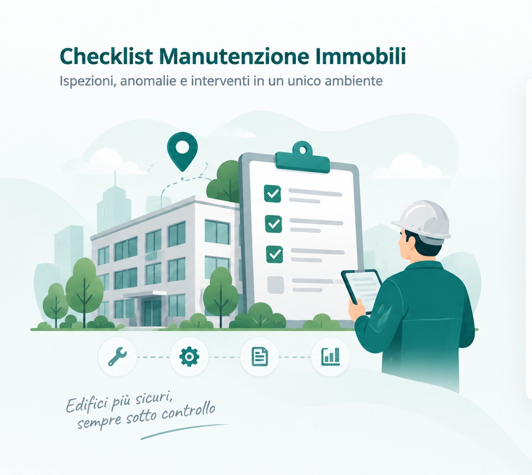 Illustrazione di un sopralluogo immobiliare con checklist